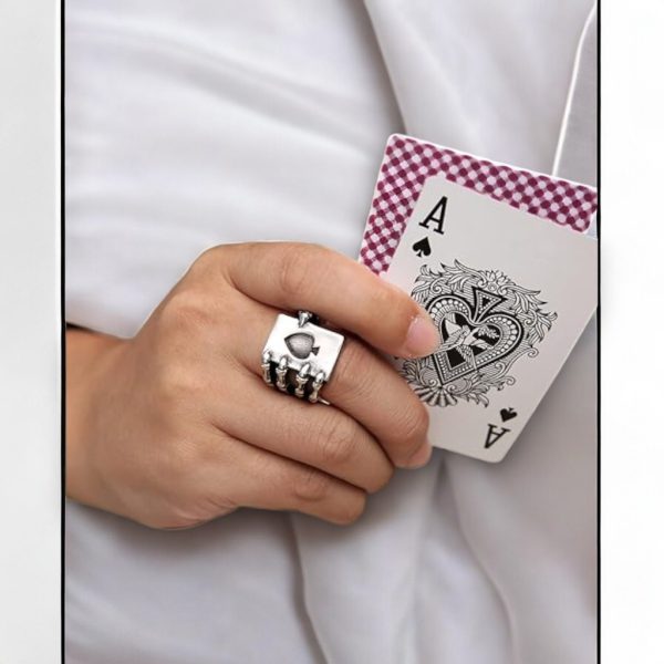 Ace of Spades Skeleton Claw Playing Card Silver Ring – image 1
