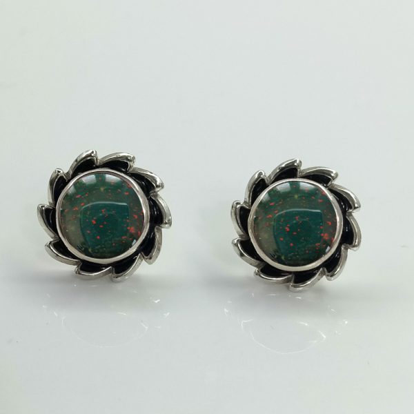 Natural Bloodstone Lotus Petal Handcrafted Silver Stud Earrings – image 1