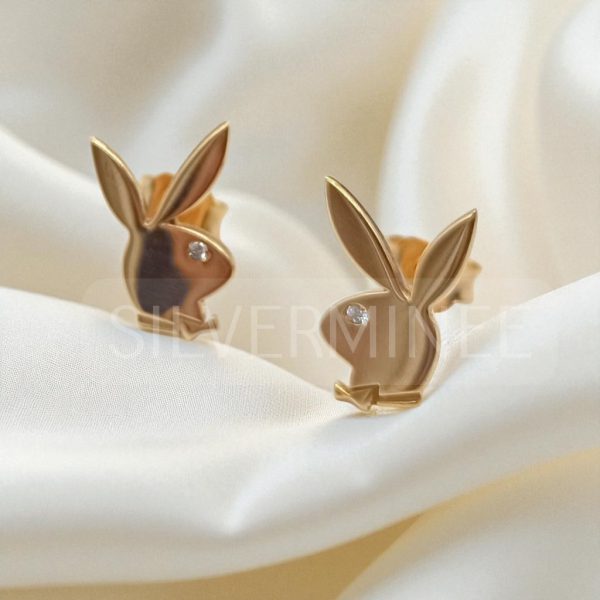 Iconic Bunny Motif Stud Earrings with CZ Diamond – image 1