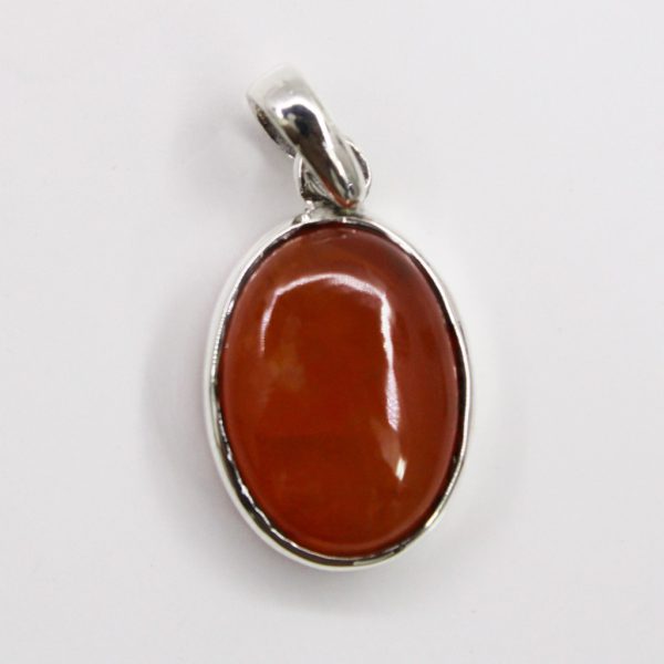 Natural Orange Carnelian Oval Solitaire Silver Pendant – image 1