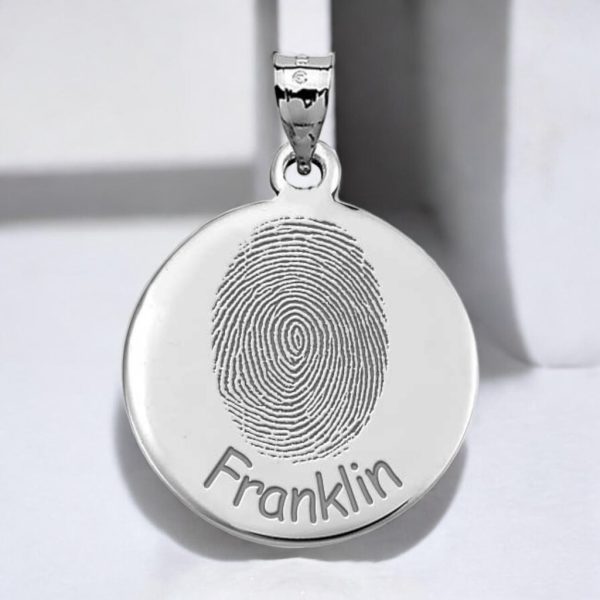 Custom Hand-Engraved Fingerprint Disc Medallion Silver Pendant – image 1