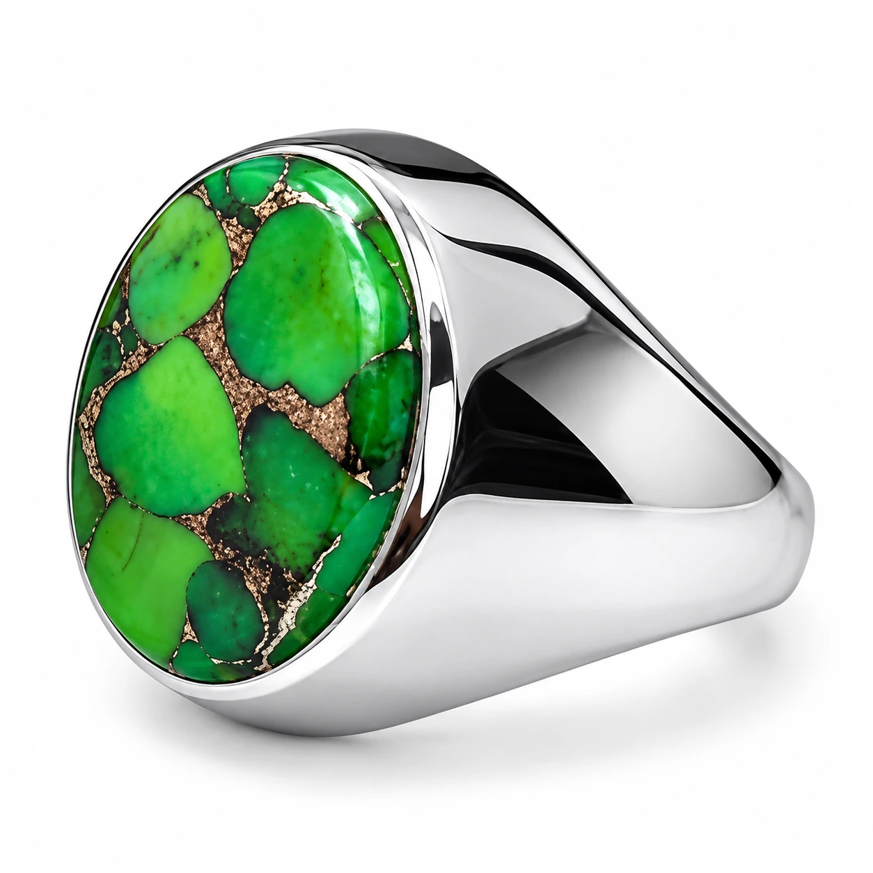 Green Copper Turquoise Ring | 925 Sterling Silver Statement Jewelry | Ring for Men