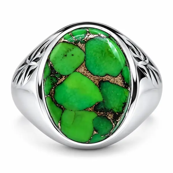 Green Copper Turquoise Ring | 925 Sterling Silver Statement Jewelry | Ring for Men – image 3