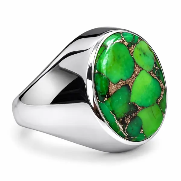 Green Copper Turquoise Ring | 925 Sterling Silver Statement Jewelry | Ring for Men – image 2